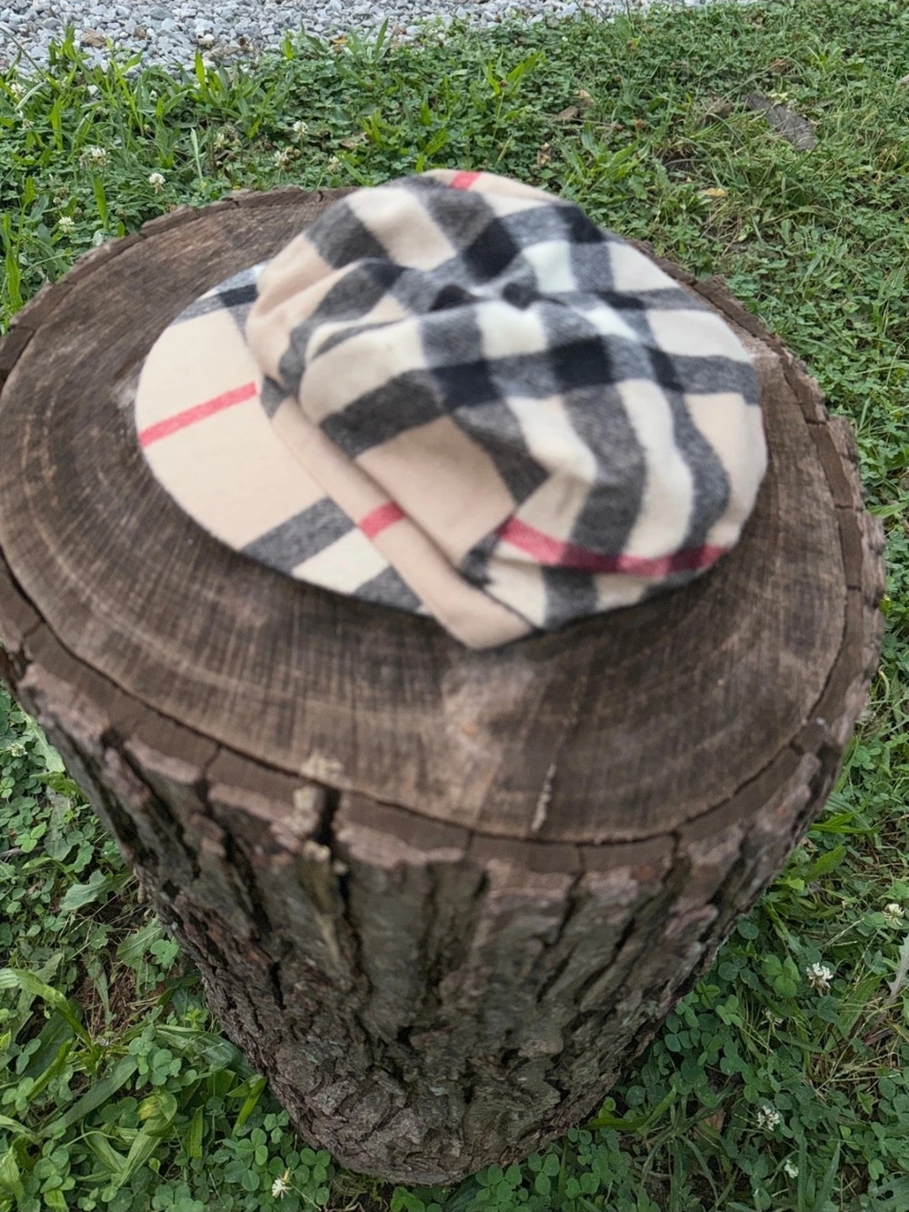 Burberry Beige Plaid Kids Newsboy Cap with Black & Red Accents